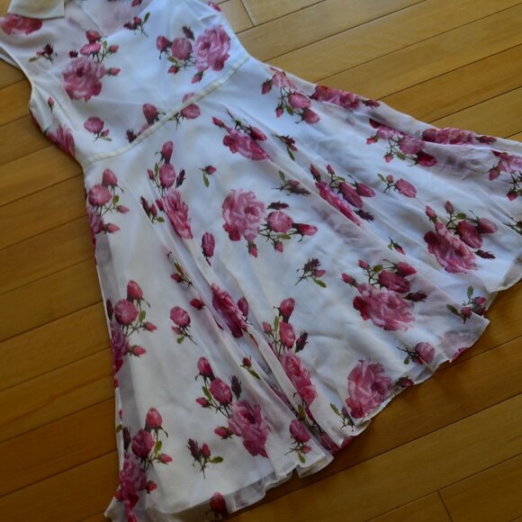HOBBS Sleeveless Floral Fit & Flare 100% Silk Dress Size US 6 - Picture 4 of 13